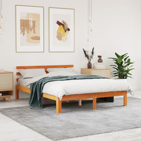 vidaXL Cadre de lit sans matelas cire marron 120x200cm bois pin massif