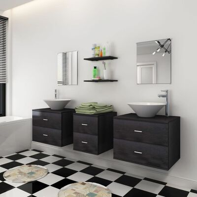 vidaXL Mobilier de salle de bain avec lavabo 7 pcs Noir