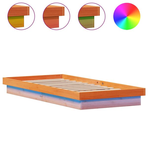 vidaXL Cadre de lit &agrave; LED sans matelas 90x200 cm bois massif