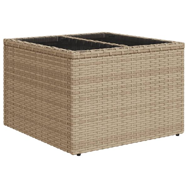 vidaXL Table de jardin dessus en verre beige 55x55x37cm résine tressée
