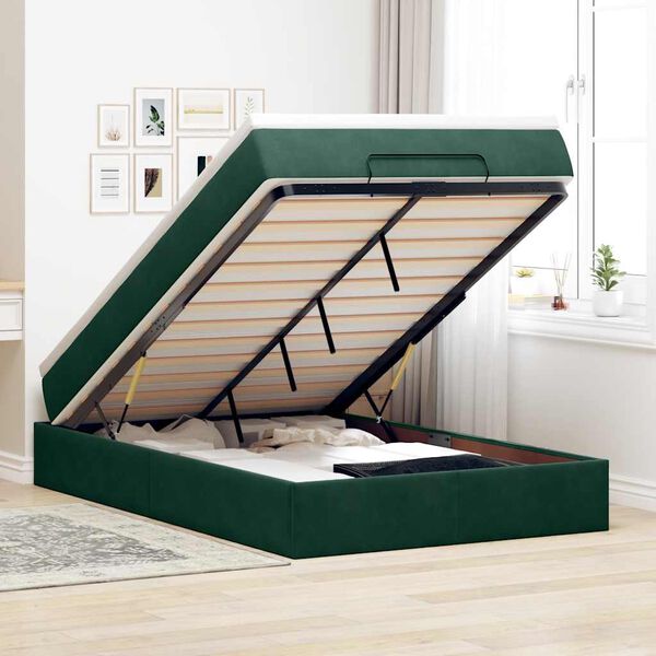 vidaXL Cadre de lit ottoman avec matelas vert fonc&eacute; 120x200 cm velours