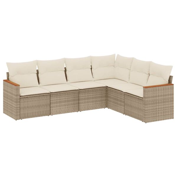 vidaXL Salon de jardin avec coussins 6 pcs beige r&eacute;sine tress&eacute;e