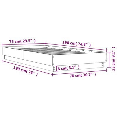 vidaXL Cadre de lit chêne fumé 75x190 cm bois d'ingénierie