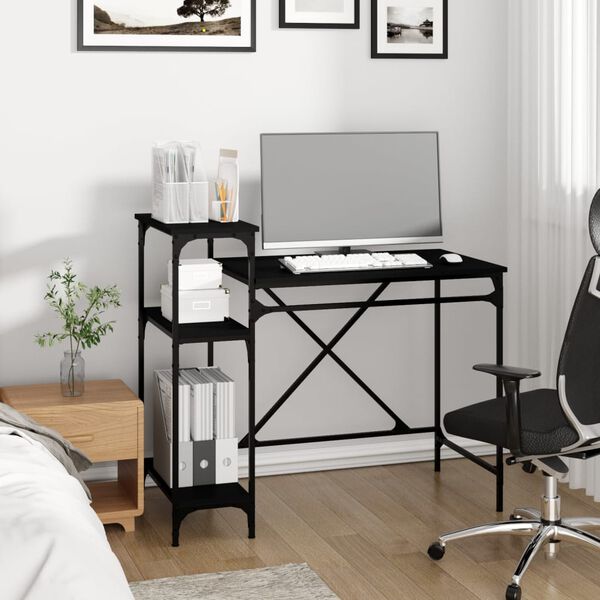 vidaXL Bureau avec étagères noir 105x50x90 cm bois d'ingénierie et fer