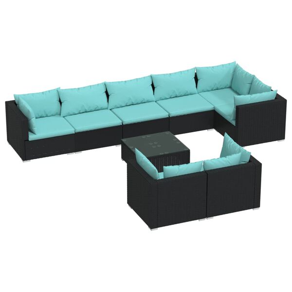vidaXL Salon de jardin 9 pcs avec coussins Noir R&eacute;sine tress&eacute;e