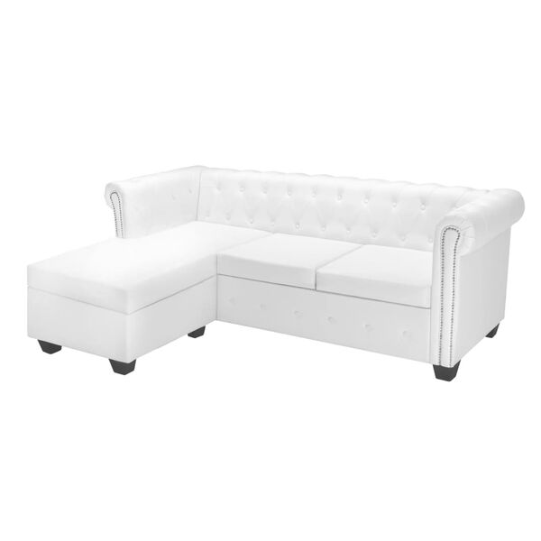 vidaXL Canap&eacute; Chesterfield en L en cuir synth&eacute;tique blanc