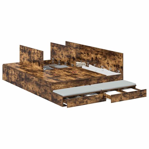 vidaXL Cadre de lit avec rangement Ch&ecirc;ne fum&eacute; 160 cm Bois d'ing&eacute;nierie