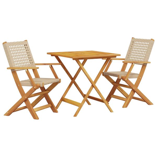 vidaXL Ensemble de bistro 3 pcs beige r&eacute;sine tress&eacute;e et bois massif