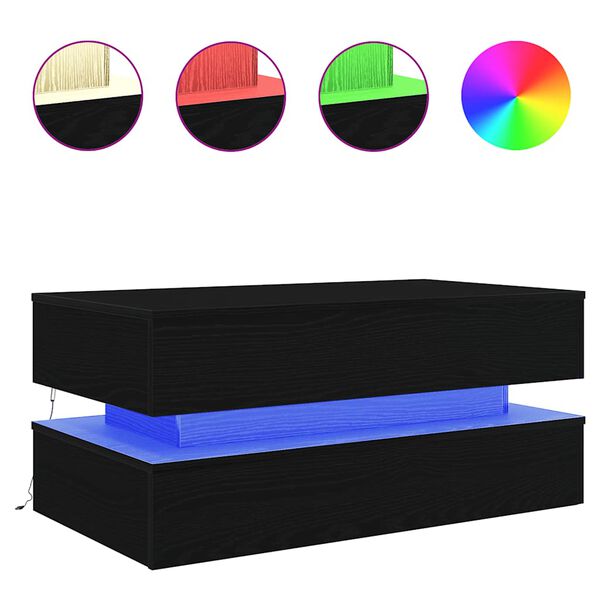 vidaXL Table basse avec lumi&egrave;res LED ch&ecirc;ne noir 90x50x40 cm