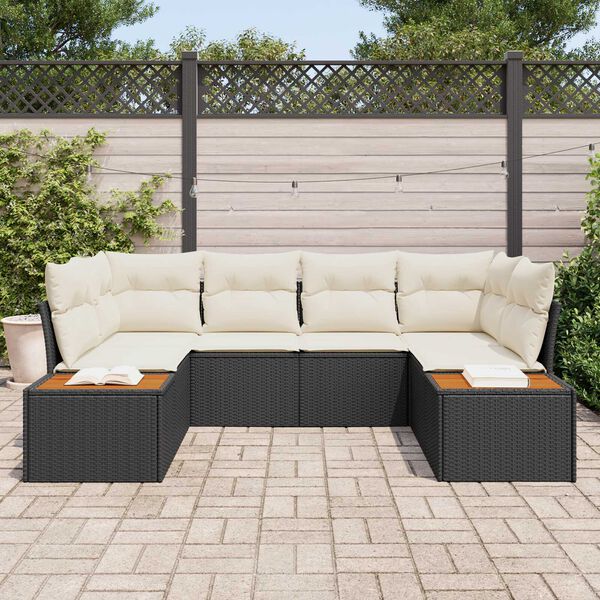 vidaXL Ensemble de canap&eacute; de jardin 6 pcs Noir et Cr&egrave;me Polyrotin