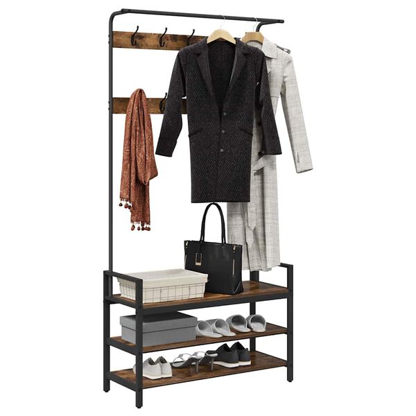 vidaXL Porte-manteau Ch&ecirc;ne fum&eacute; 95 x 34 x 184 cm Bois d'ing&eacute;nierie