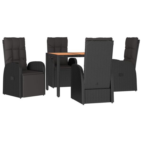 vidaXL Ensemble &agrave; manger de jardin coussins 5pcs Noir R&eacute;sine tress&eacute;e