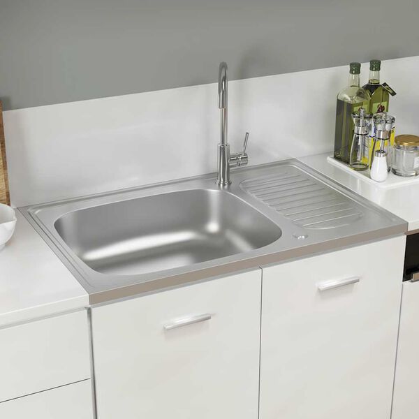 vidaXL Jeu d'&eacute;vier de cuisine et &eacute;gouttoir argent&eacute; 800x500x155 mm inox