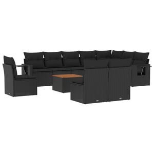 vidaXL Salon de jardin 11 pcs avec coussins noir r&eacute;sine tress&eacute;e