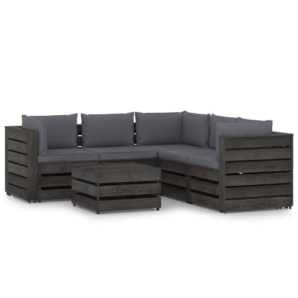 vidaXL Salon de jardin 6 pcs avec coussins Bois impr&eacute;gn&eacute; de gris