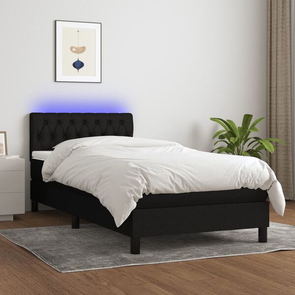 vidaXL Sommier &agrave; lattes de lit avec matelas LED Noir 100x200 cm Tissu