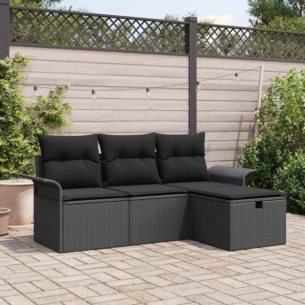 vidaXL Ensemble de canap&eacute; de jardin avec coussin 4 pcs Noir Poly rotin
