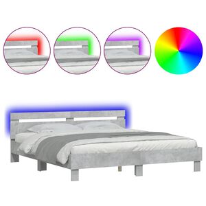 vidaXL Cadre de lit avec LED sans matelas gris b&eacute;ton 160x200 cm