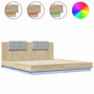 vidaXL Cadre de lit avec LED sans matelas ch&ecirc;ne sonoma 200x200 cm