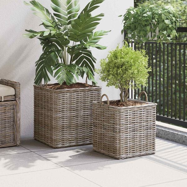 vidaXL Panier de Plante avec stockage 2 pcs Gris Rattan Lacak