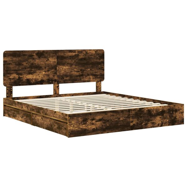 vidaXL Lit de Rangement Ch&ecirc;ne fum&eacute; 180 x 200 cm Bois d'ing&eacute;nierie