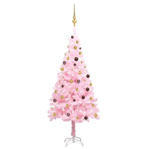 vidaXL Arbre de No&euml;l artificiel pr&eacute;-&eacute;clair&eacute; et boules rose 210 cm PVC