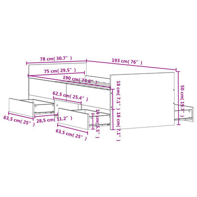 vidaXL Cadre de lit tête de lit et pied de lit sonoma gris 75x190 cm