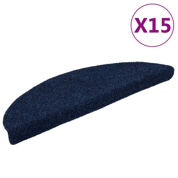 vidaXL Tapis d'escalier autocollants 15 pi&egrave;ces 56 x 17 x 3 cm Bleu marine Demi-rond