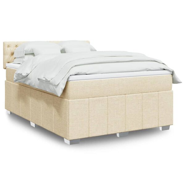 vidaXL Sommier &agrave; lattes de lit avec matelas Cr&egrave;me 160x200 cm Tissu