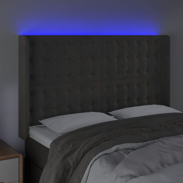 vidaXL T&ecirc;te de lit &agrave; LED Gris fonc&eacute; 147x16x118/128 cm Velours