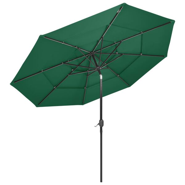 vidaXL Parasol de jardin à 3 niveaux avec mât en aluminium vert 3 m