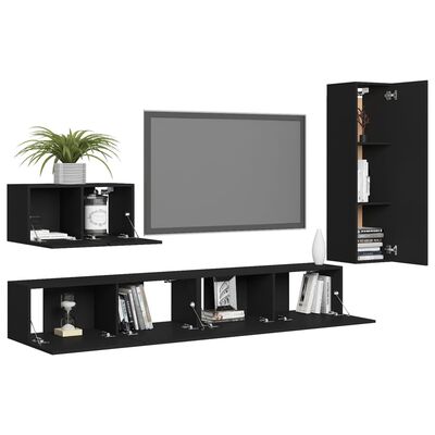 vidaXL Ensemble de meubles TV 4 pcs Noir Bois d'ingénierie