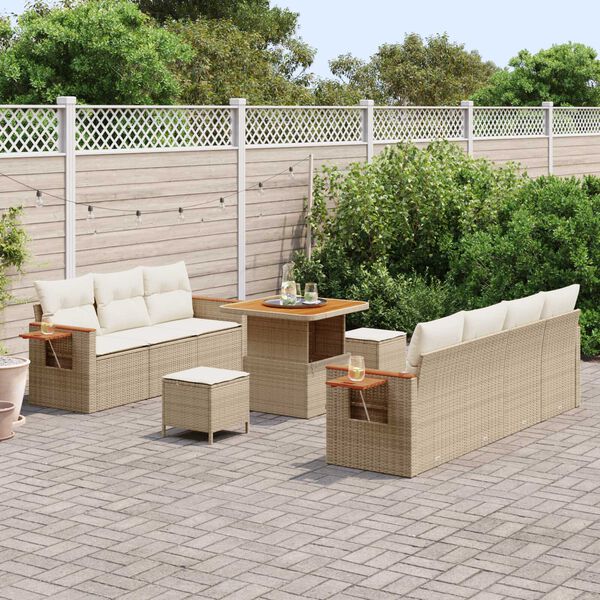 vidaXL Ensemble de canap&eacute; de jardin avec coussin 10 pcs Beige et cr&egrave;me