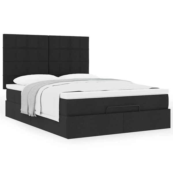 VidaXL Cadre de lit ottoman avec matelas noir 140x200 cm tissu