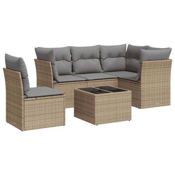 vidaXL Salon de jardin avec coussins 6 pcs beige r&eacute;sine tress&eacute;e