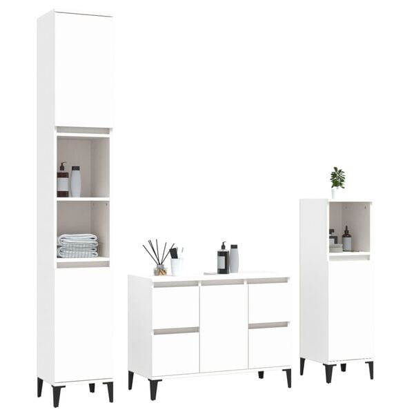 vidaXL Ensemble de meubles salle de bain 3 pcs blanc bois d'ing&eacute;nierie