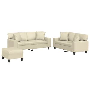 vidaXL Ensemble de canap&eacute;s 3 pcs avec coussins cr&egrave;me similicuir