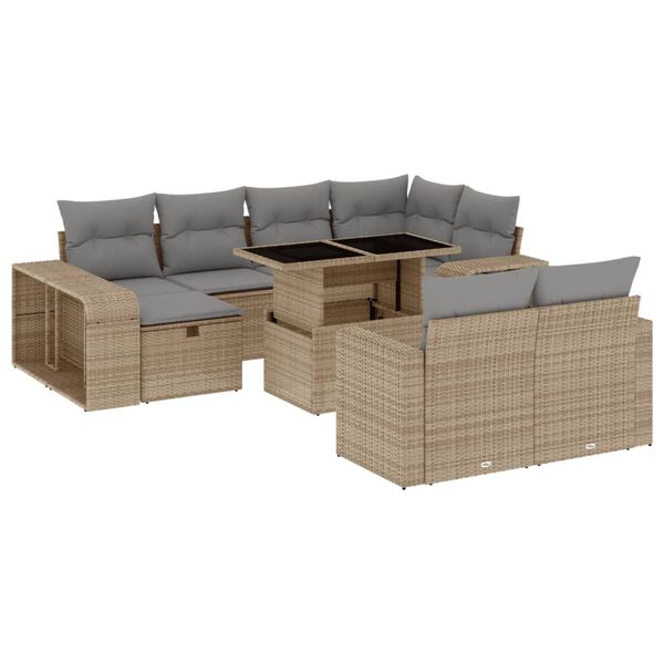 vidaXL Salon de jardin 11 pcs avec coussins beige r&eacute;sine tress&eacute;e