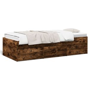 vidaXL Lit de jour avec tiroirs sans matelas ch&ecirc;ne fum&eacute; 90x190 cm
