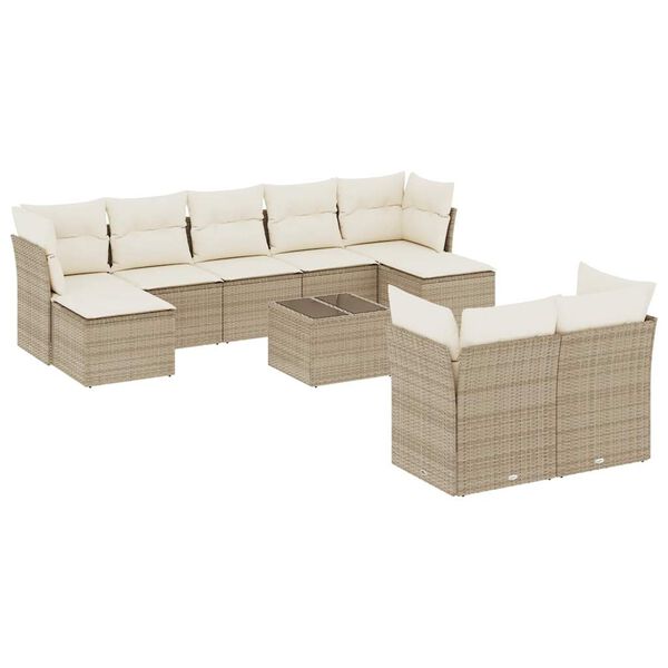 vidaXL Salon de jardin avec coussins 10 pcs beige r&eacute;sine tress&eacute;e