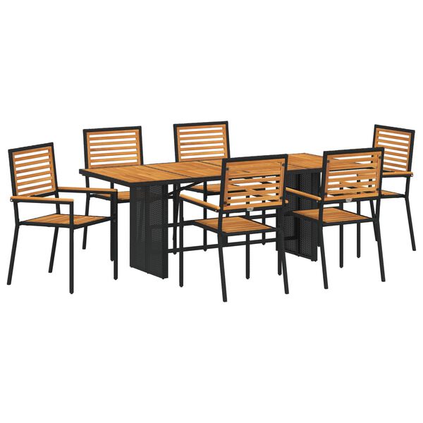 vidaXL Ensemble de salle à manger pour jardin 7 pcs Noir et Marron