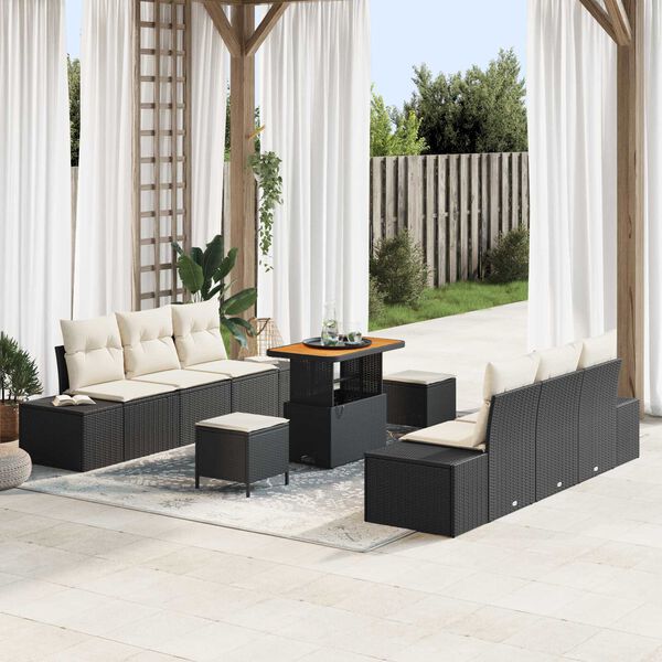 vidaXL Ensemble de canapé de jardin avec coussin 9 pcs Noir et Crème