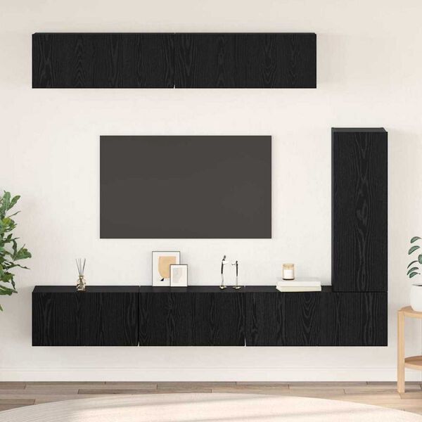 vidaXL Ensemble meuble TV 6 pcs Ch&ecirc;ne noir Bois d'ing&eacute;nierie