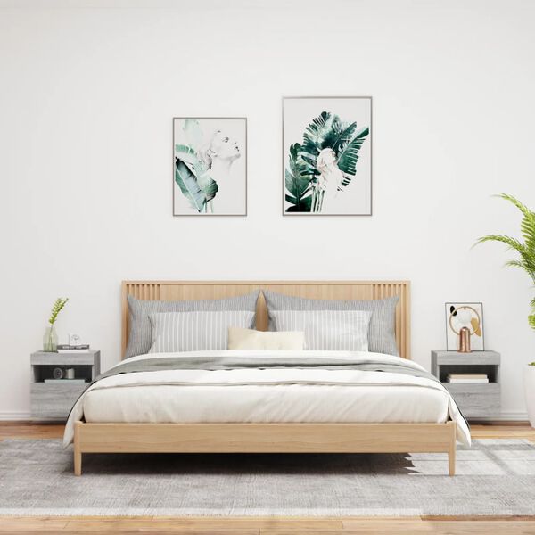 vidaXL Meubles TV muraux et lumi&egrave;res LED 2pcs sonoma gris 40x30x40 cm