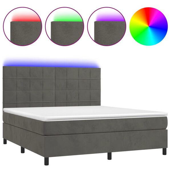 vidaXL Sommier &agrave; lattes de lit matelas et LED Gris fonc&eacute; 180x200 cm
