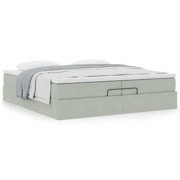 vidaXL Cadre de lit ottoman avec matelas gris clair 200x200 cm velours