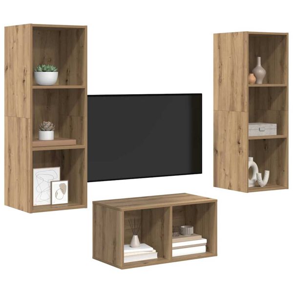 vidaXL Ensemble meuble TV Ch&ecirc;ne artisanal 37 x 37 x 107 cm