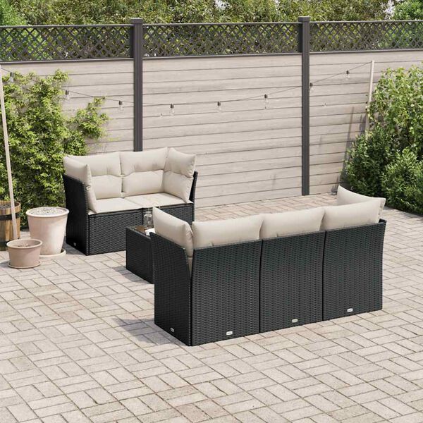 vidaXL Salon de jardin 6 pcs avec coussins noir r&eacute;sine tress&eacute;e