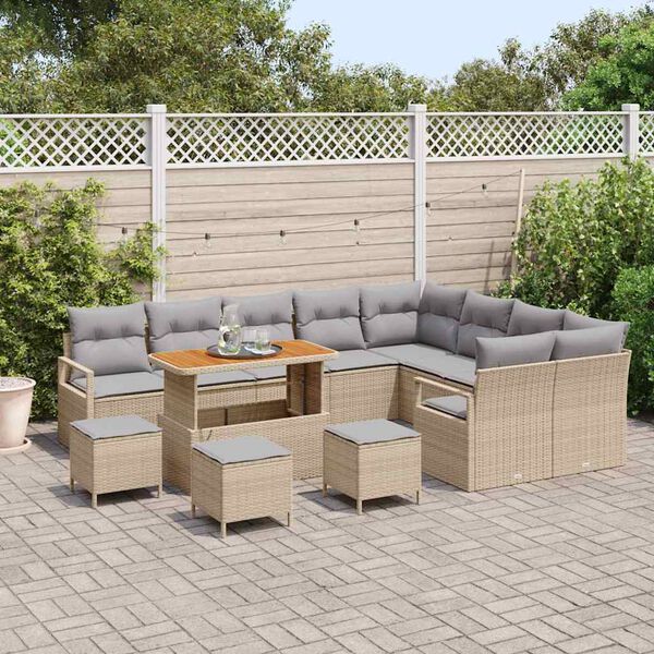 vidaXL Ensemble de canap&eacute; de jardin 13 pcs Beige Poly rotin