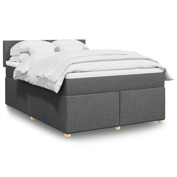 vidaXL Sommier &agrave; lattes de lit avec matelas Gris fonc&eacute; 160x200cm Tissu